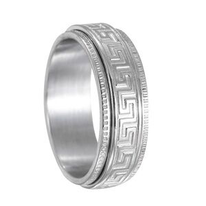 Stainless Steel Greek Key Spinner Ring Fidget Band Brushed Stainless Steel